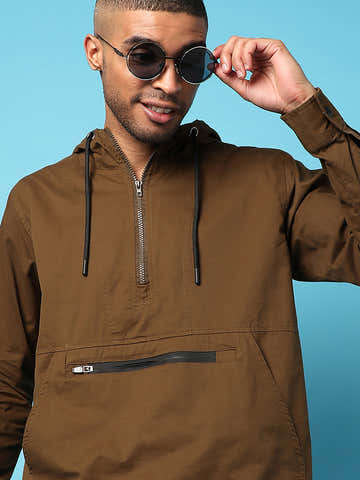 Half-Zip Utility Jacket With Contrast Drawstring