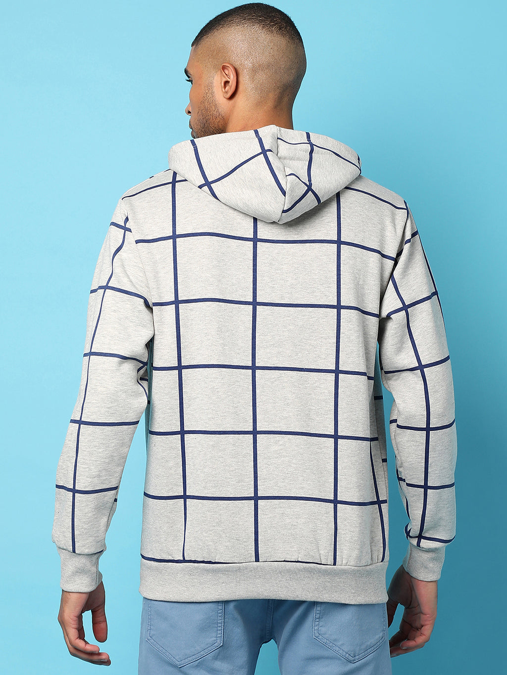 Contrast Graph Check Hoodie With Kangaroo Pocket