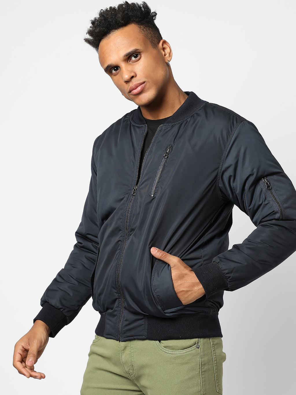 Zip-Front Puffer Jacket With Ribbed Hem
