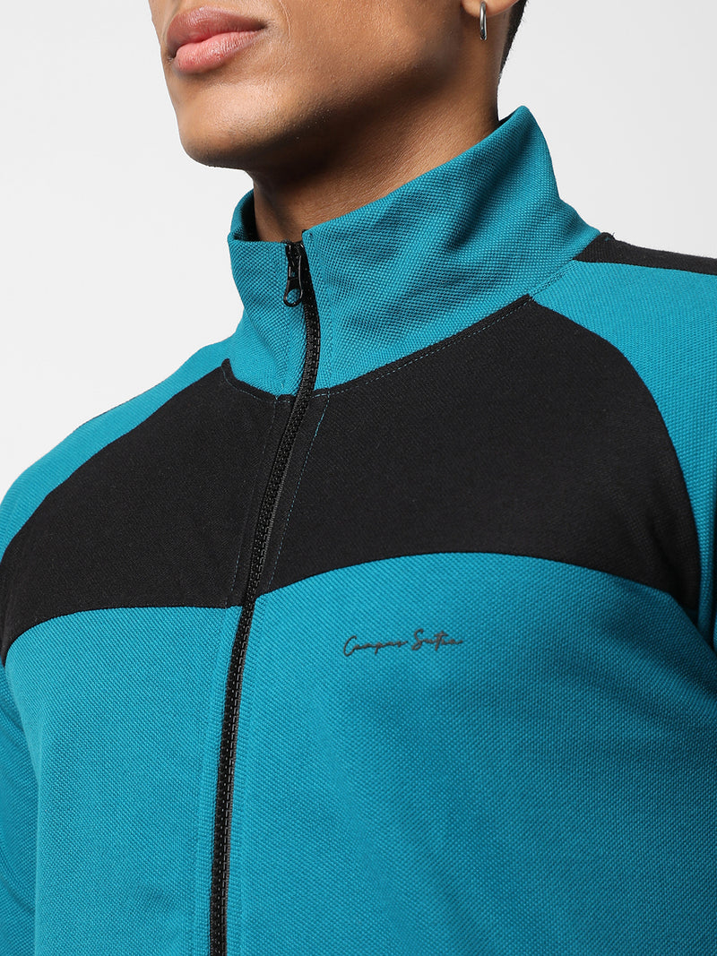 MEN'S  SOLID TEAL BLUE DRI-FIT ZIP THROUGH ACTIVEWEAR JACKET REGULAR FIT