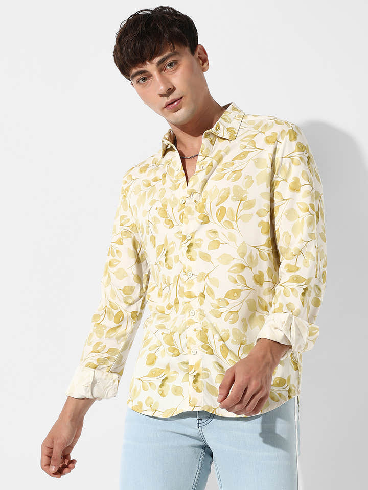 Artistic Foliage Print Shirt