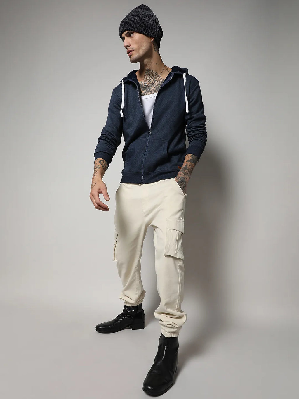 Zip-Front Hoodie With Contrast Drawstring