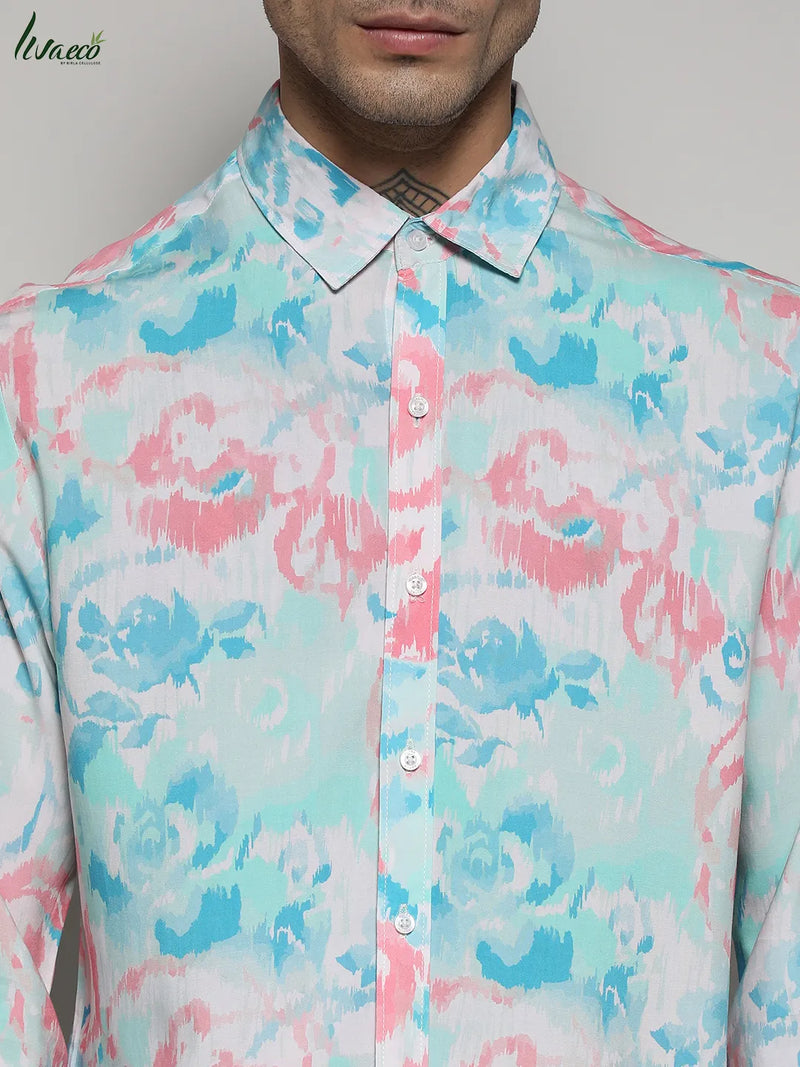 EcoLiva Light Blue & Baby Pink Faded Roses Shirt