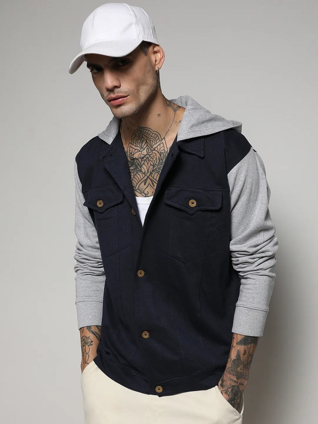 Button-Front Jacket With Contrast Detail