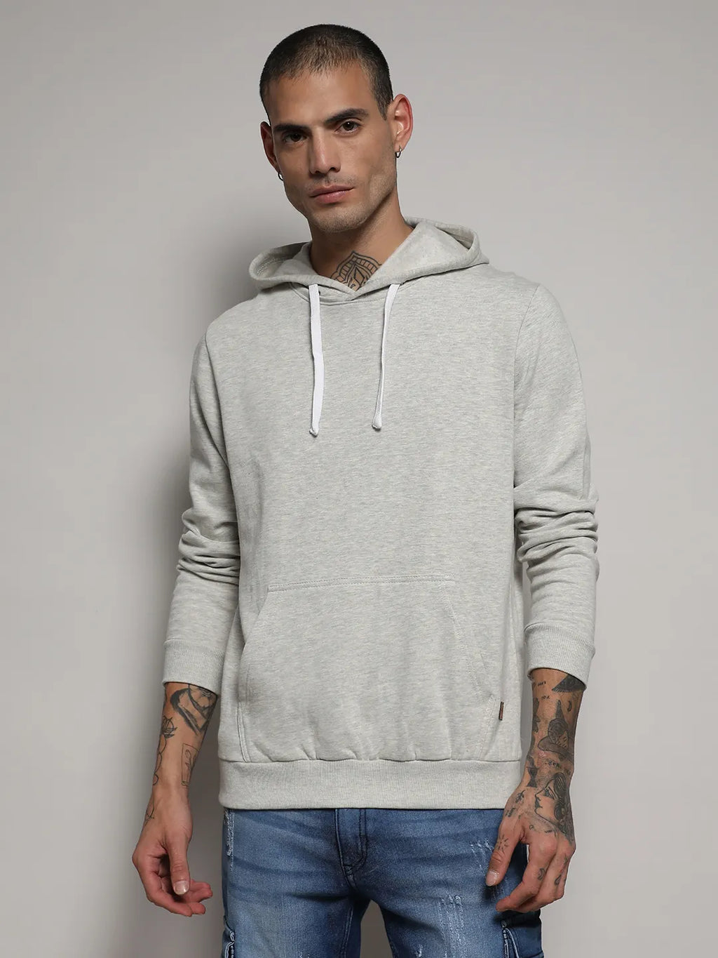 Pullover Hoodie With Contrast Drawstring