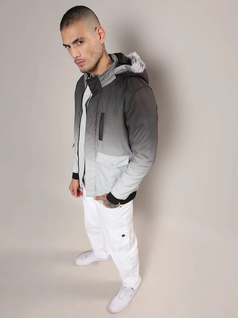 Ombre Puffer Jacket With Fleece Hood