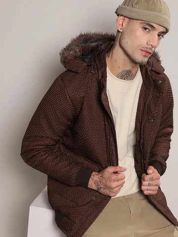 Self-Design Diamond Puffer Jacket With Fleece Hood