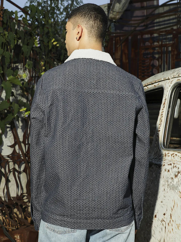 Fleece Polka Dot Denim Jacket