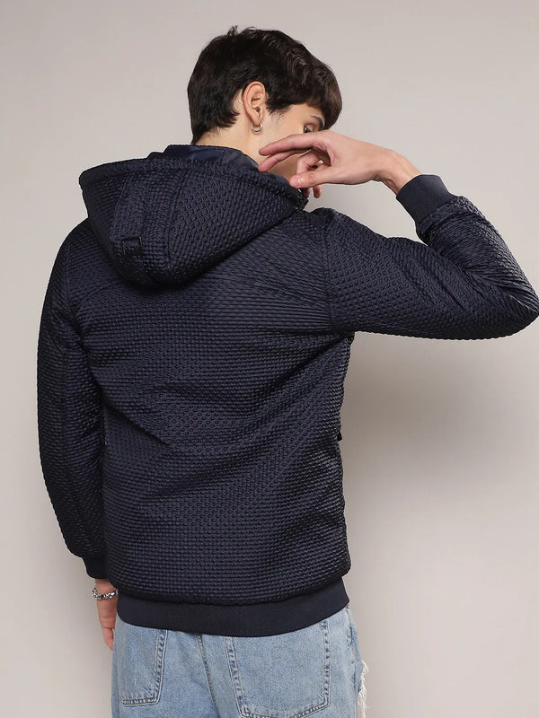 Self-Design Diamond Puffer Jacket With Fleece Hood