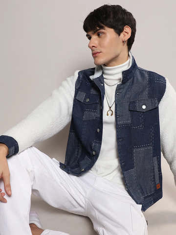 Fleece Block Denim Jacket