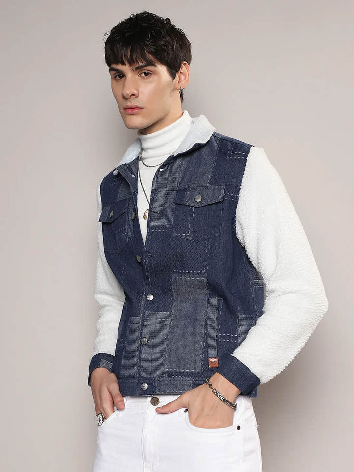Fleece Block Denim Jacket