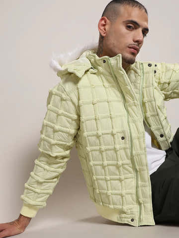 Self-Design Puffer Jacket With Fleece Hood