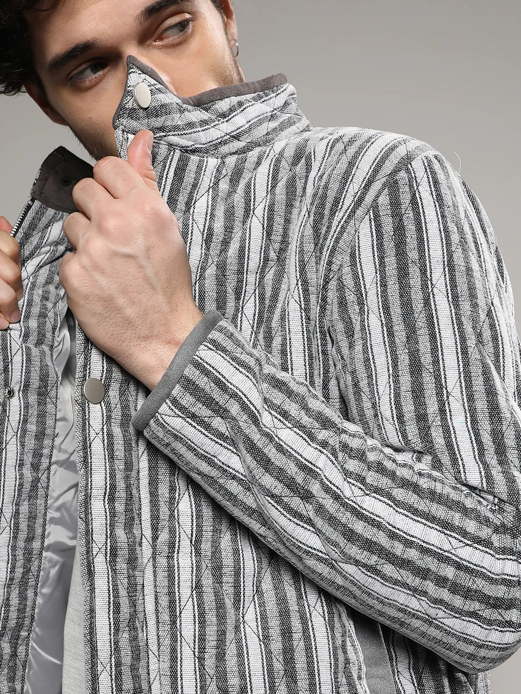 Moon Grey Halo Striped Quilted Jacket