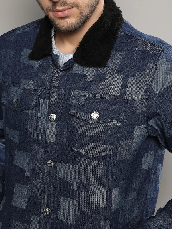 Navy Blue Bar Striped Quilted Jacket