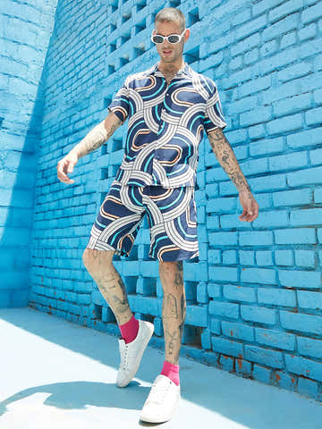 Navy Blue Contrast Print Co-Ord Set