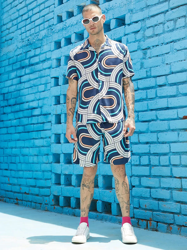 Navy Blue Contrast Print Co-Ord Set