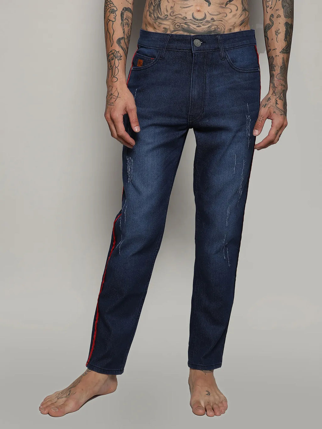 Contrast Side-Striped Denim Jeans