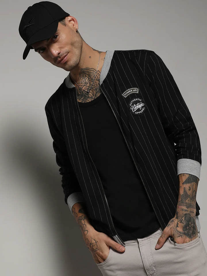 Pinstriped Jacket With Contrast Hem