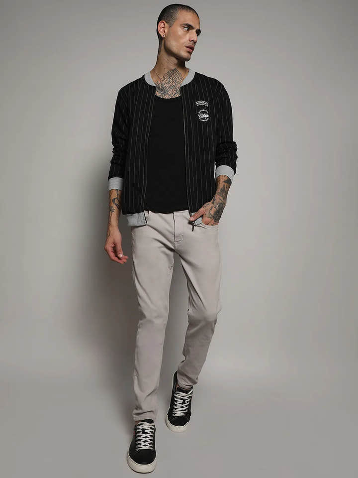 Pinstriped Jacket With Contrast Hem