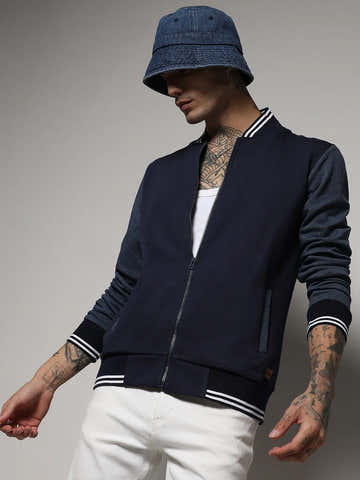 Zip-Front Jacket With Contrast Striped Hem
