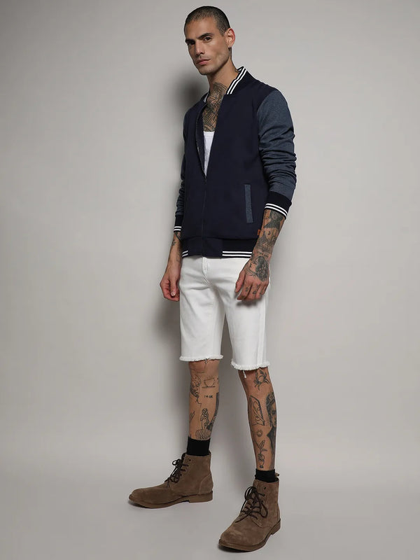 Zip-Front Jacket With Contrast Striped Hem