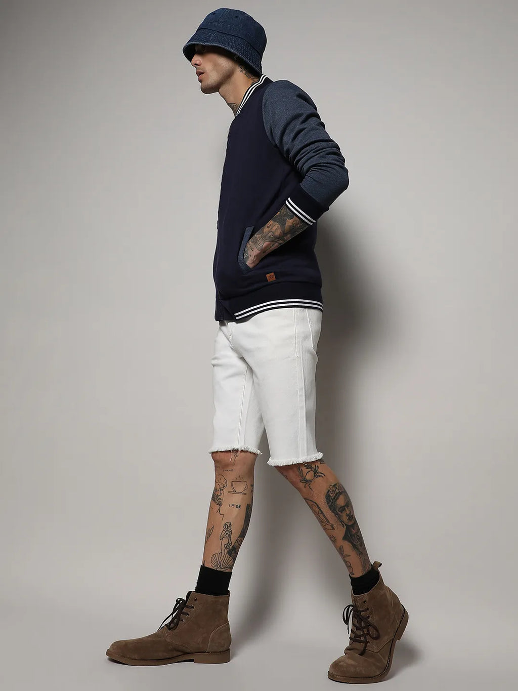 Zip-Front Jacket With Contrast Striped Hem