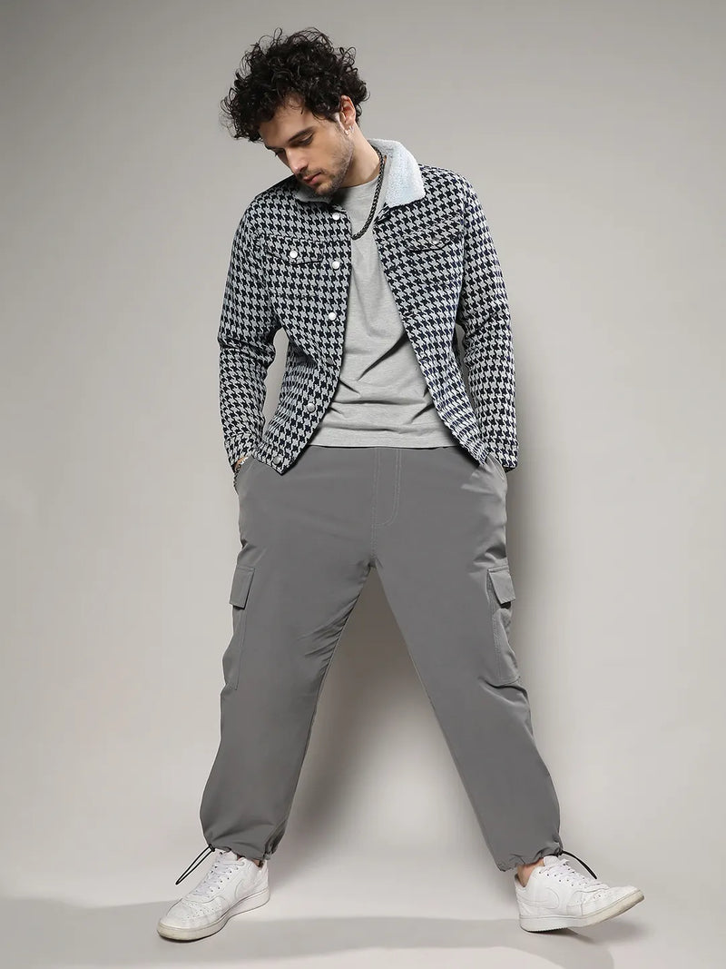 Fleece Houndstooth Denim Jacket