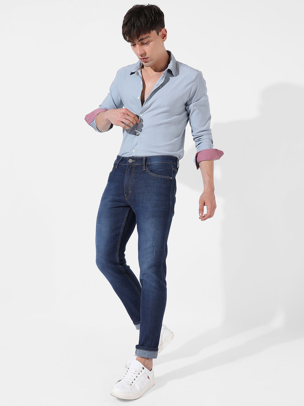 Rolled Hem Denim Jeans