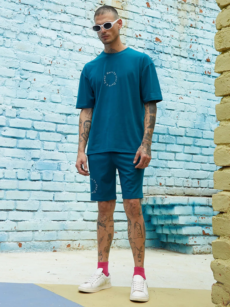 Teal Blue Oversized Orange Mouth Co-Ord Set
