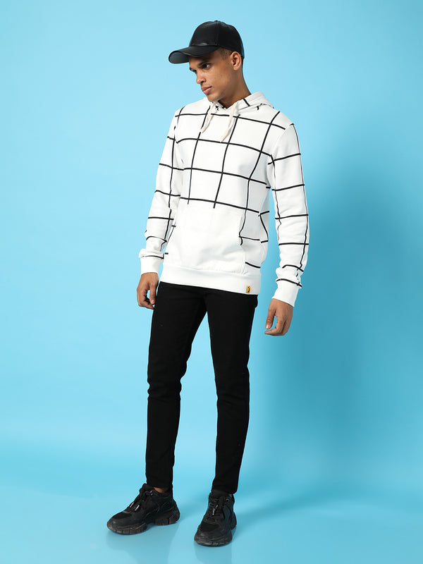 Contrast Graph Check Hoodie With Kangaroo Pocket