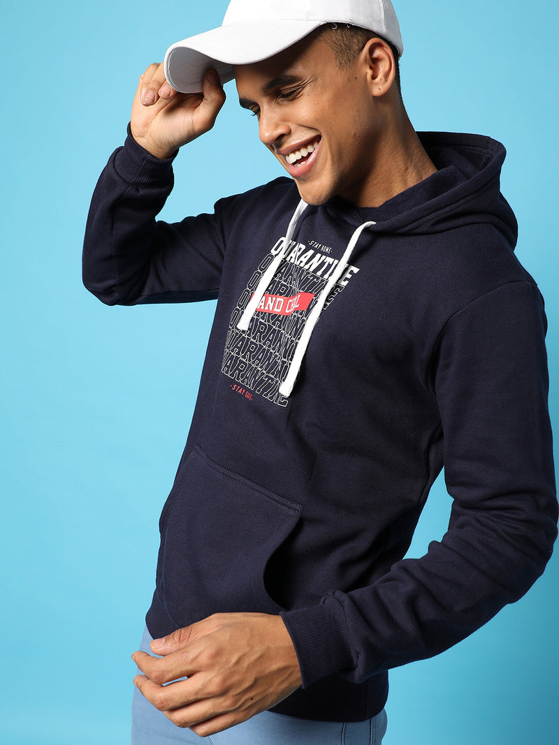 Typography Print Hoodie With Kangaroo Pocket