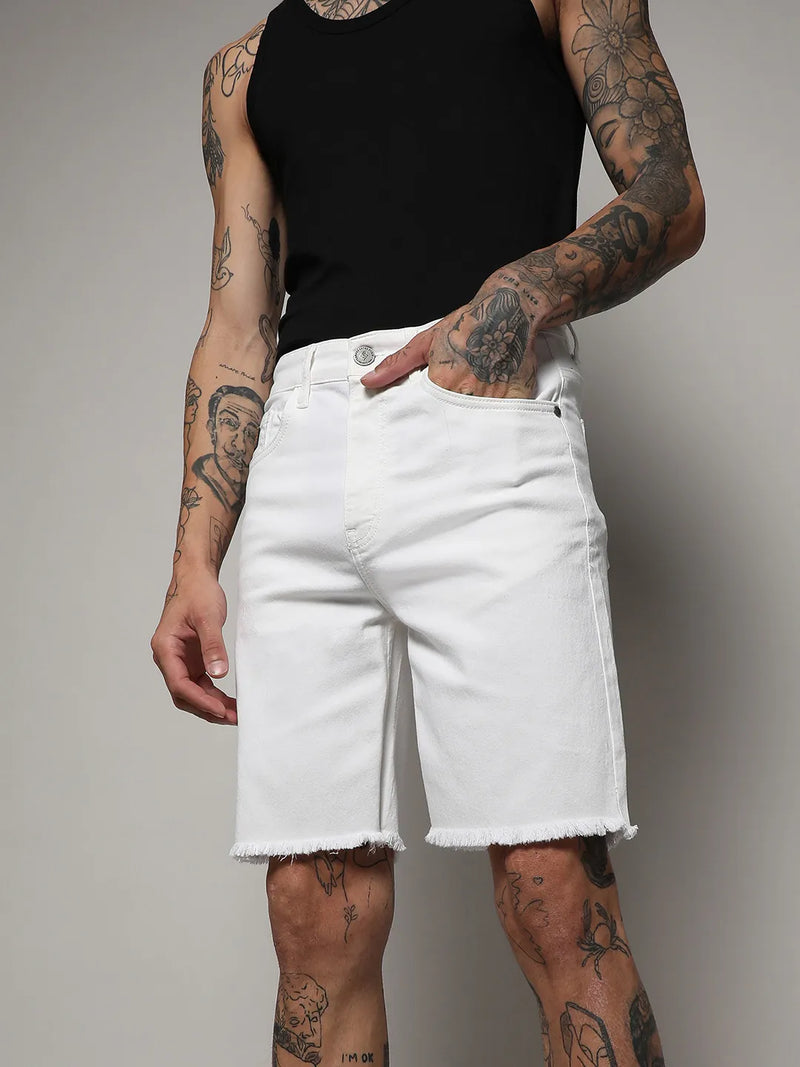 Ripped Hem Denim Shorts