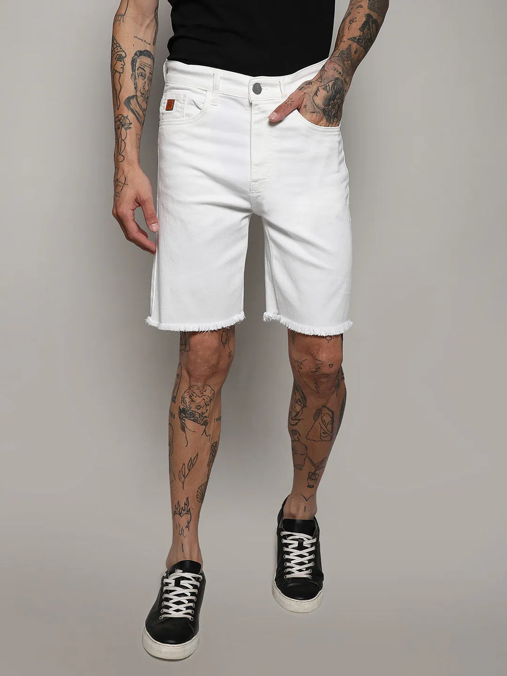 Ripped Hem Denim Shorts