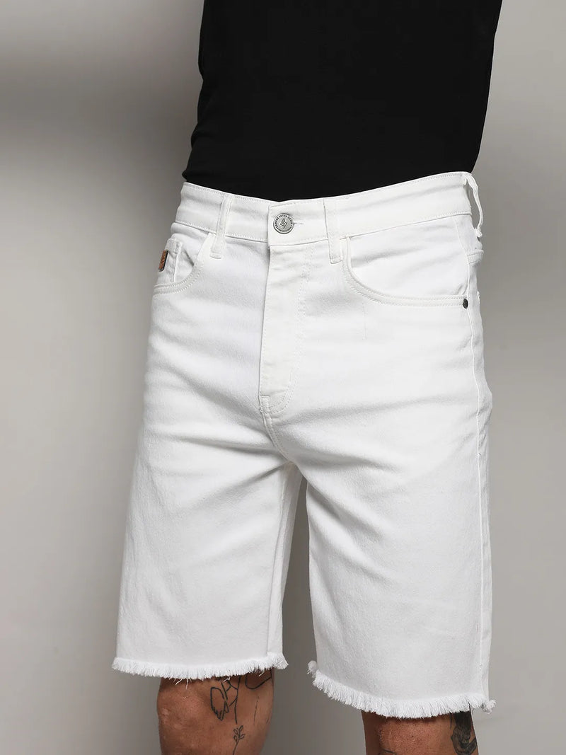 White Ripped Hem Denim Shorts