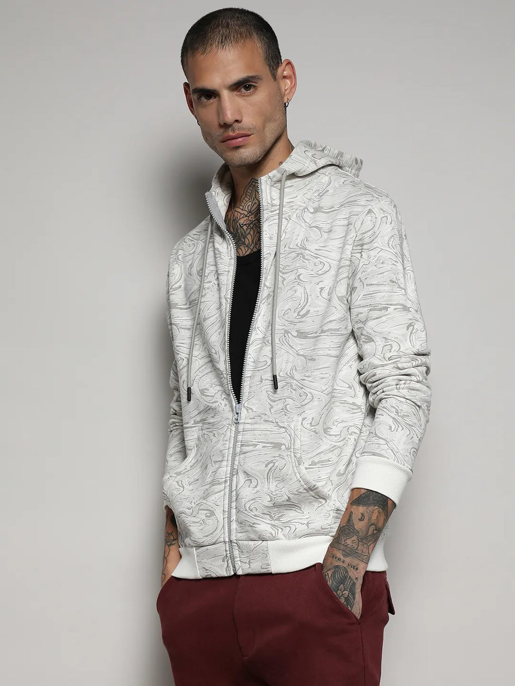 Contrast Fluid Zip Front Hoodie