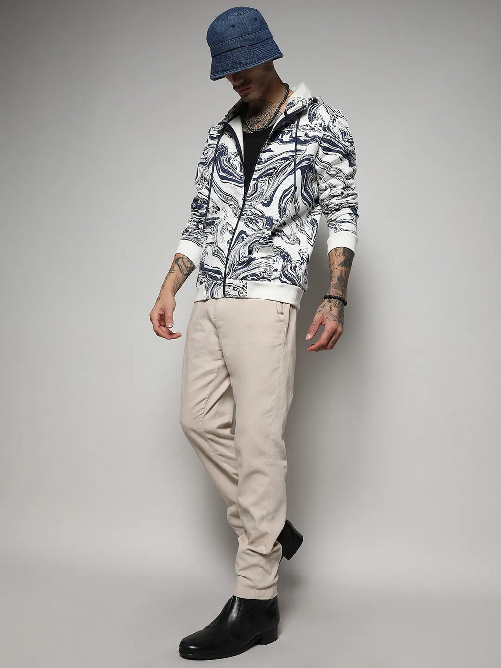 Contrast Fluid Zip Front Hoodie